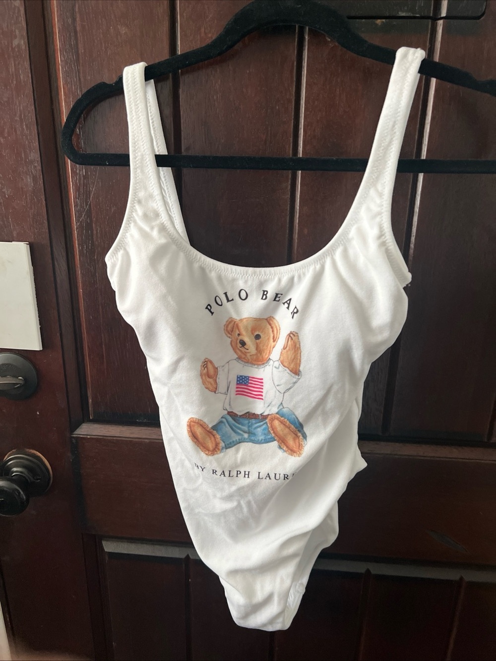 Polo by Ralph Lauren White Tank One-Piece Swim with Bear Graphic